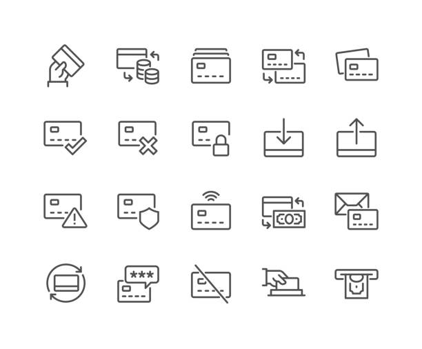 Line Credit Card Icons Simple Set of Credit Card Related Vector Line Icons.
Contains such Icons as Top up or Withdraw Funds, Money Transfer, Payment and more. Editable Stroke. 48x48 Pixel Perfect. mail clerk stock illustrations