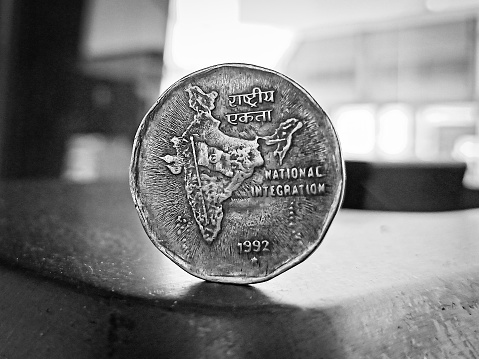 Two rupee coin black and white look
