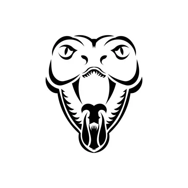 Vector illustration of snake cobra face icon black illustration. The emblem with king cobra for a sport team. Print design for t-shirt.