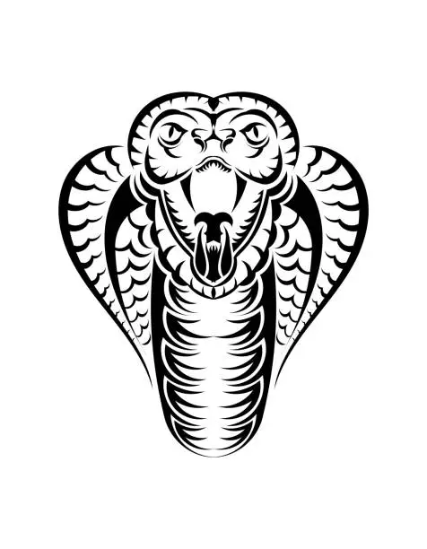 Vector illustration of snake cobra face icon black illustration. The emblem with king cobra for a sport team.