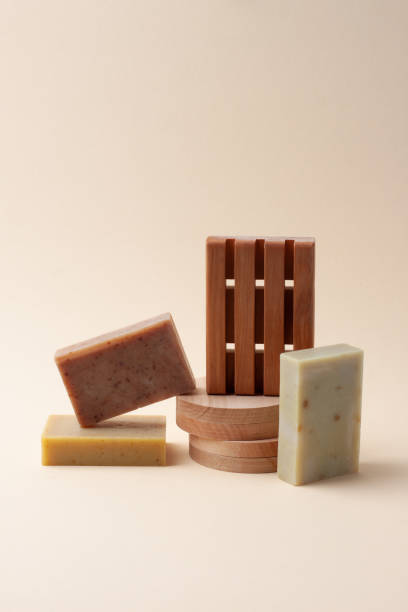istock Soap on pastel beige background. Close up, copy space 1335442010
