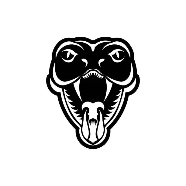 Vector illustration of Cobra face icon black illustration. The emblem with king cobra for a sport team. Print design for t-shirt.