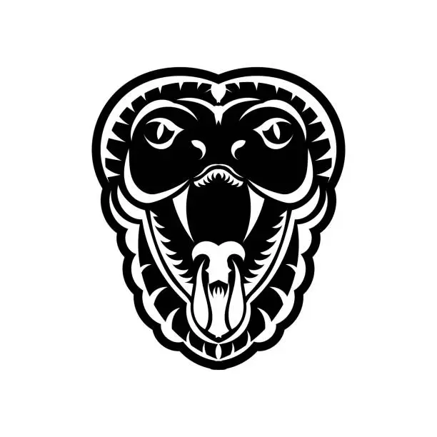 Vector illustration of Cobra face icon black illustration. The emblem with king cobra for a sport team. Print design for t-shirt.