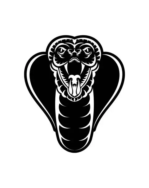 Vector illustration of Cobra face icon black illustration. The emblem with king cobra for a sport team. Print design for t-shirt.