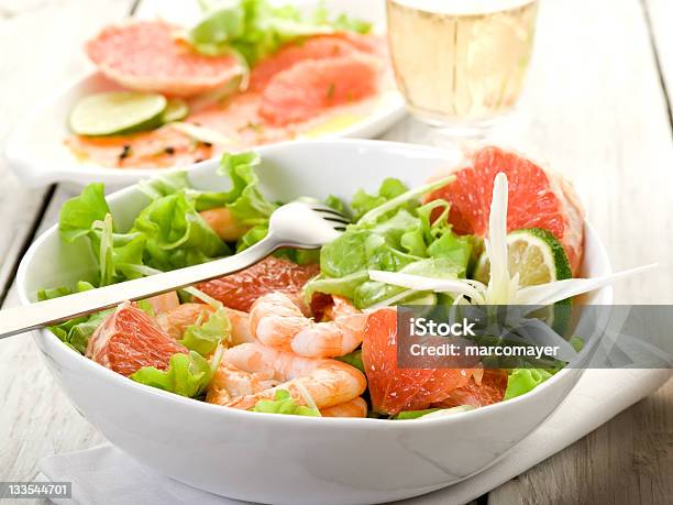 Shrimp Salad With Slice Grapefruit And Lettuce Stock Photo - Download Image Now - Grapefruit, Lettuce, Salad