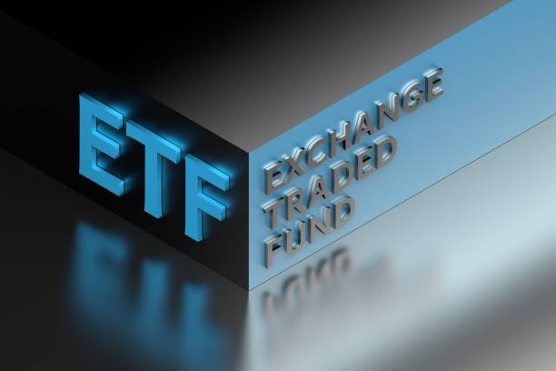 istock Financial term abbreviation ETF standing for Exchange Traded Fund on cube corner. 1335448481