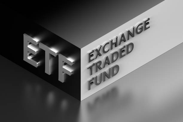 istock Financial illustration with abbreviation ETF standing for Exchange traded Fund arranged on corner in gray colors 1335448486