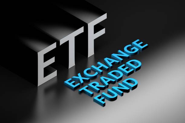 Financial term abbreviation ETF standing for Exchange Traded Fund arranged in isometric style stock photo
