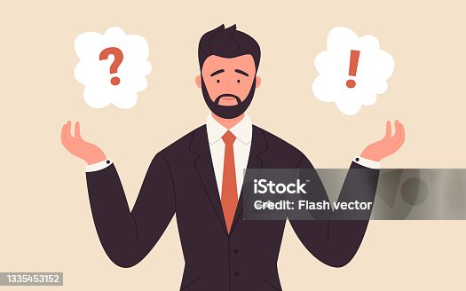 istock Question mark, mind choice with thinking businessman 1335453152