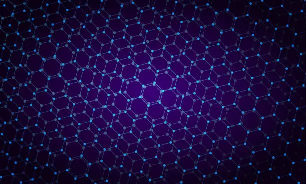 Vector illustration of Abstract hexagonal background with lines and dots.