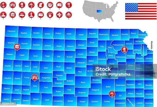 Mappa Del Kansas - Immagini vettoriali stock e altre immagini di Aeroporto - Aeroporto, America del Nord, Autolavaggio