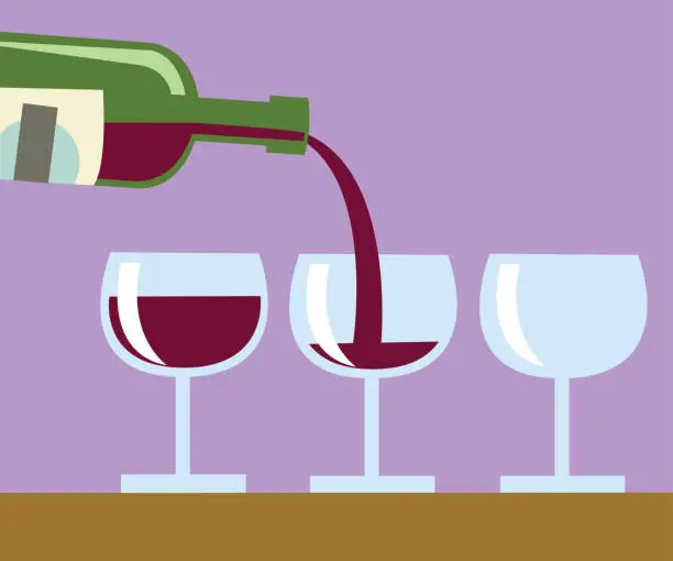 Vector illustration of Wine and glasses