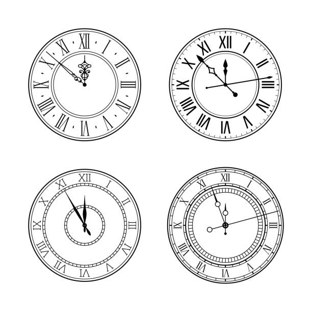 illustrations, cliparts, dessins animés et icônes de ensemble de visages d’horloge vintage rétro - clock clock hand antique clock face