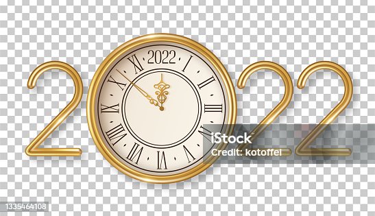 istock Happy New Year 2022 clock gold 1335464108
