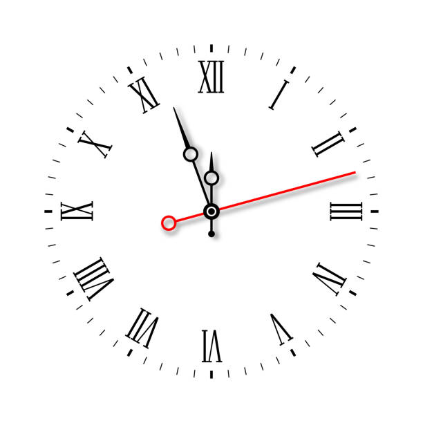 moderne vintage schwarze uhr roter zeiger - number alarm clock clock hand old fashioned stock-grafiken, -clipart, -cartoons und -symbole