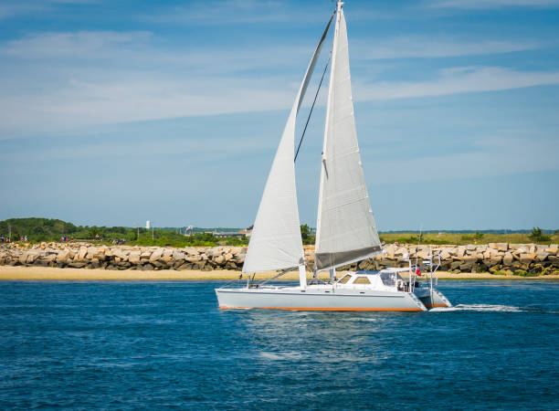 catamaran dans le canal - august cape cod massachusetts new england photos et images de collection