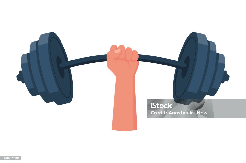 Strong concept. Barbell in hands icon. - Royalty-free Kütle Vector Art