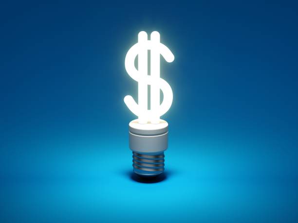 dollarförmige glühbirne - saving electricity stock-fotos und bilder