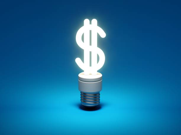 dollar shaped light bulb - energy saving fotos imagens e fotografias de stock