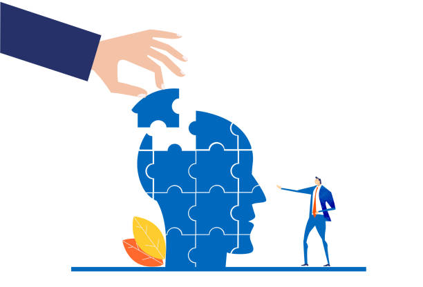 istock Human head made of puzzle pieces, Business concept illustration 1335476623