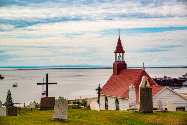 Tadoussac, Canada - July 22 2021: Tadoussac Chapel by Saint-Lawrence River