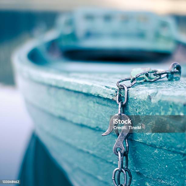 Wooden Boat Is Waiting Stock Photo - Download Image Now - Beauty In Nature, Blue, Chain - Object