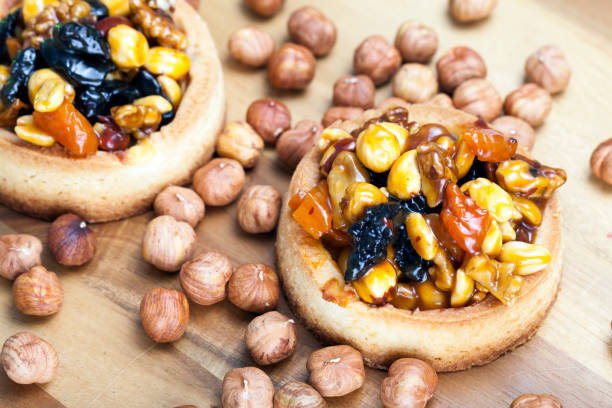 tartlets made of dough nuts and dried fruits
