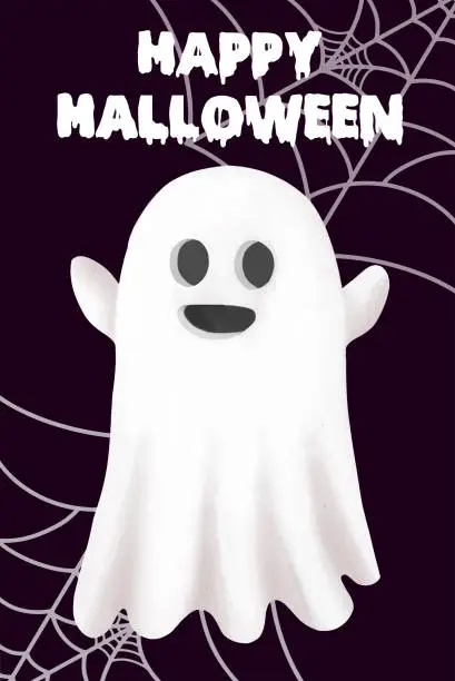 Vector illustration of Cute ghost, wish you a Happy Halloween