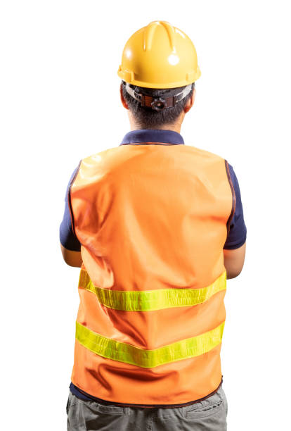 istock Asian engineer or technician wear helmet and vest rear view 1335500187