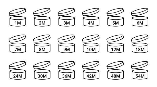 иконки пао. период после открытия символов. векторная иллюстрация - 12 18 months stock illustrations