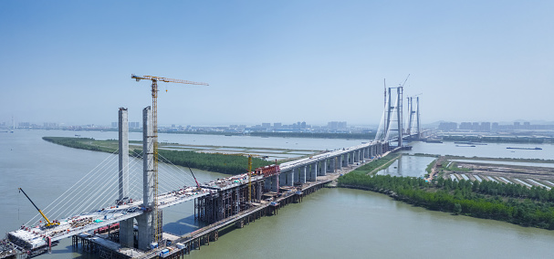 bridge under construction, high-speed railway bridge will soon open to traffic, Jiujiang city, Jiangxi province, China.