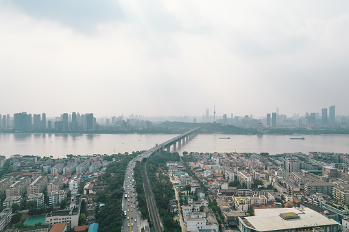 Aerial view of Wuhan Yangtze River Bridge