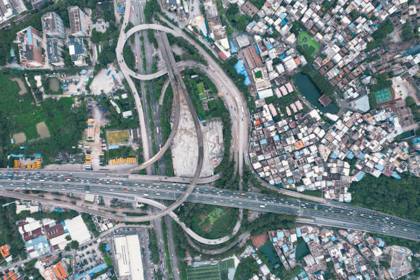 istock Aerial view of overpass at suburban district 1335510052