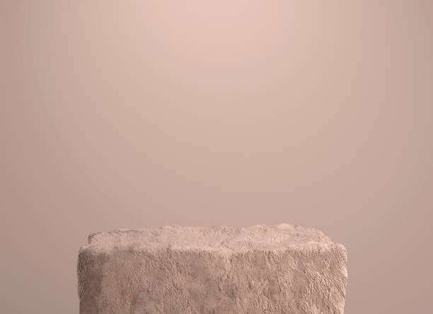 istock Stone podium with beige texture. Background with a rock pedestal for product presentation. 3D render 1335517555