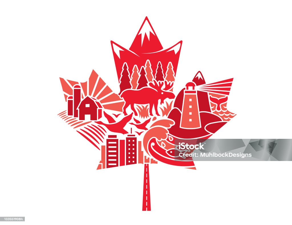 Canadian Maple Leaf Mosaic Collage Illustration - 免版稅加拿大圖庫向量圖形