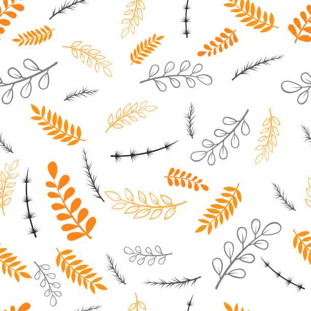 ilustrações de stock, clip art, desenhos animados e ícones de abstract modern style fern and weed vector for decoration on autumn season, halloween, thanksgiving and natural concept. - fern forest ivy leaf