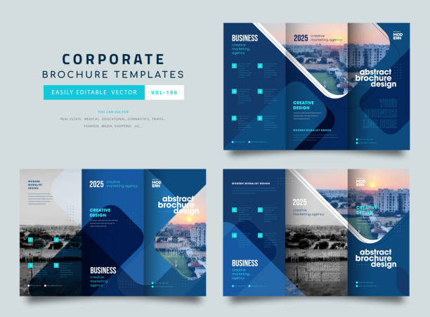 Collection of Tri fold Brochure Mock up Background abstract business Leaflet Flyer vector design presentation layout a4 size Collection of Tri fold brochure design with square shapes, corporate business template for tri fold flyer. Creative concept folded flyer or brochure. brochure stock illustrations