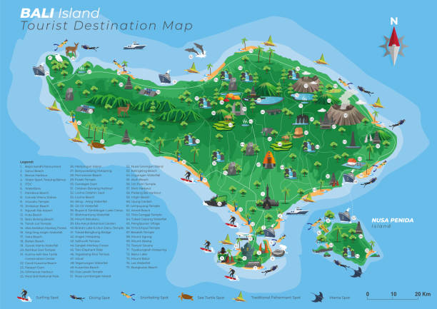 Bali Tourist Destination Map With Details Stock Illustration