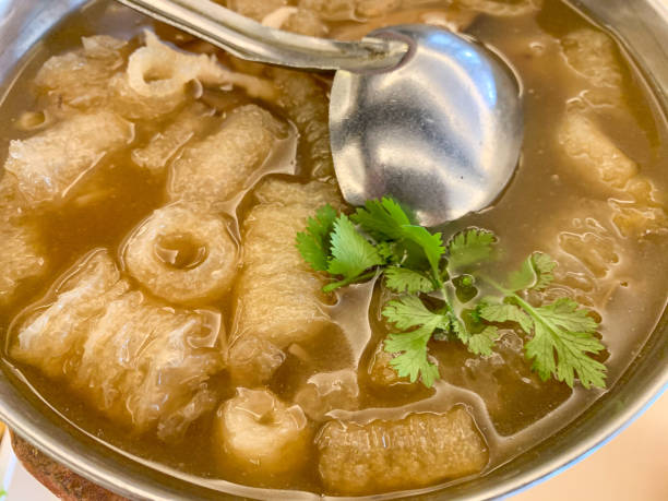 Chinese braised fish maw soup - close up. stock photo