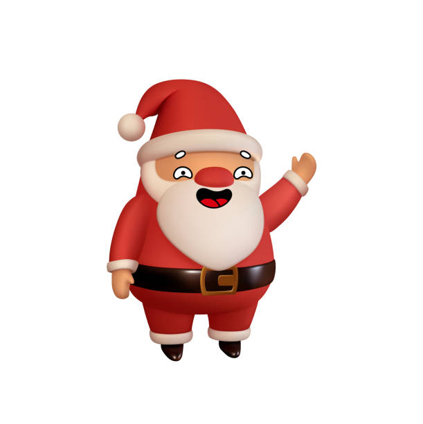 istock Joyful Santa Claus in red clothes greets and waves his hand. Realistic 3d character compatible doodle emoji elements on face. Isolated on white background for Xmas festive design. Vector illustration 1335535147