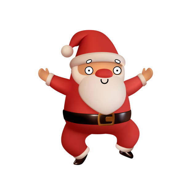 istock Surprised Santa Claus in red clothes is jumping. Realistic 3d character compatible doodle emoji elements on face. Isolated on white background for Xmas festive design. Vector illustration 1335535171