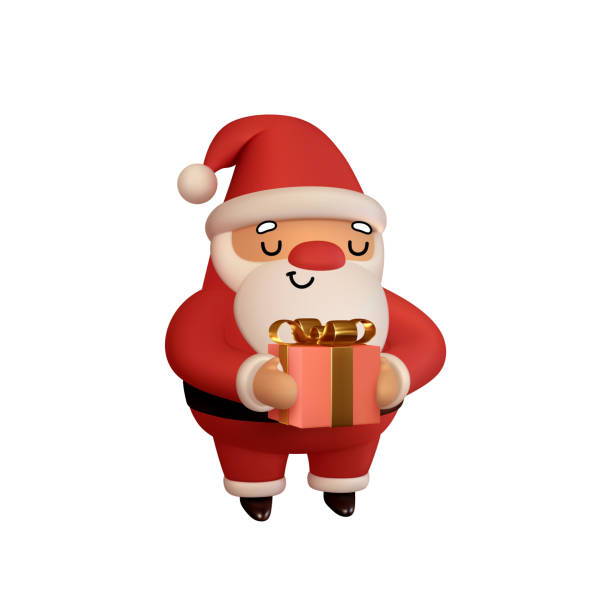 istock Joyful Santa Claus with gift in his hands. Realistic 3d character compatible doodle emoji elements on face. Isolated on white background for Xmas festive design. Vector illustration 1335535181