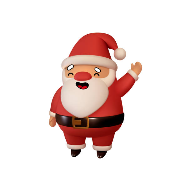 istock Joyful Santa Claus in red clothes greets and waves his hand. Realistic 3d character compatible doodle emoji elements on face. Isolated on white background for Xmas festive design. Vector illustration 1335535226