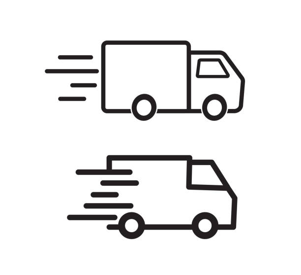 ilustrações, clipart, desenhos animados e ícones de conjunto de ícone de caminhão de entrega rápida. transporte rápido. design para aplicativos de site e celular. ilustração vetorial. - moving van moving office moving house truck