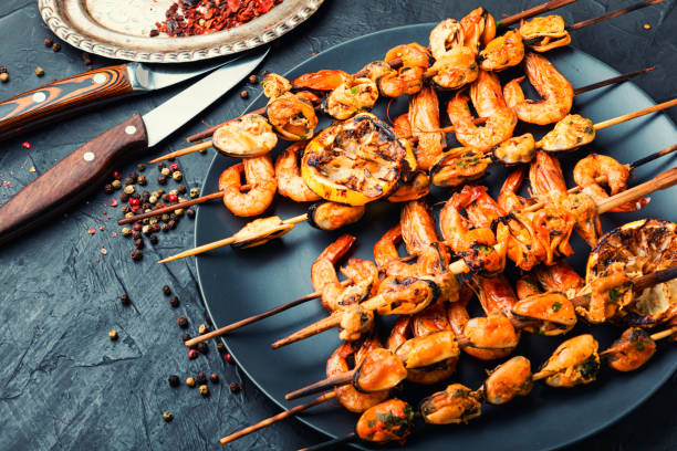 istock Grilled shrimp roasted on a skewer 1335537280