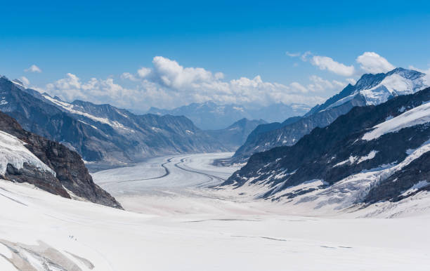 Jungfraujoch Jungfraujoch Glacier Plateau, panoramic view of the Aletsch Glacier and the surrounding peaks rising to more than 4000 meters jungfrau stock pictures, royalty-free photos & images