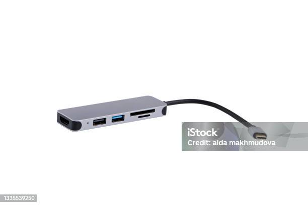 Usb Adapter Gray Isolate Stock Photo - Download Image Now - Aluminum, Backgrounds, Cable