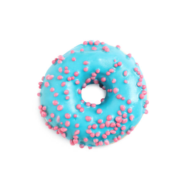 istock Sweet delicious glazed donut on white background, top view 1335545862
