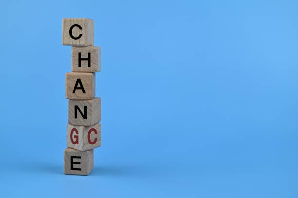 istock Wooden cubes with wording CHANGE or CHANCE on blue background 1335546935
