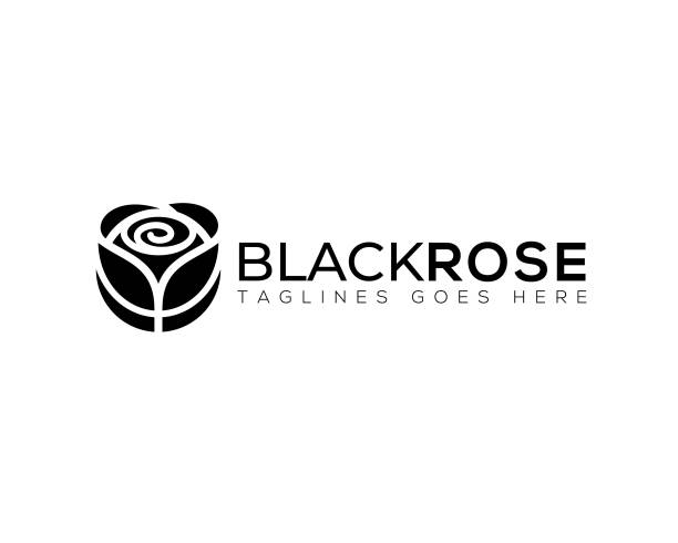 prosty czarny różany znak słowny logo wektor - design abstract petal asia stock illustrations